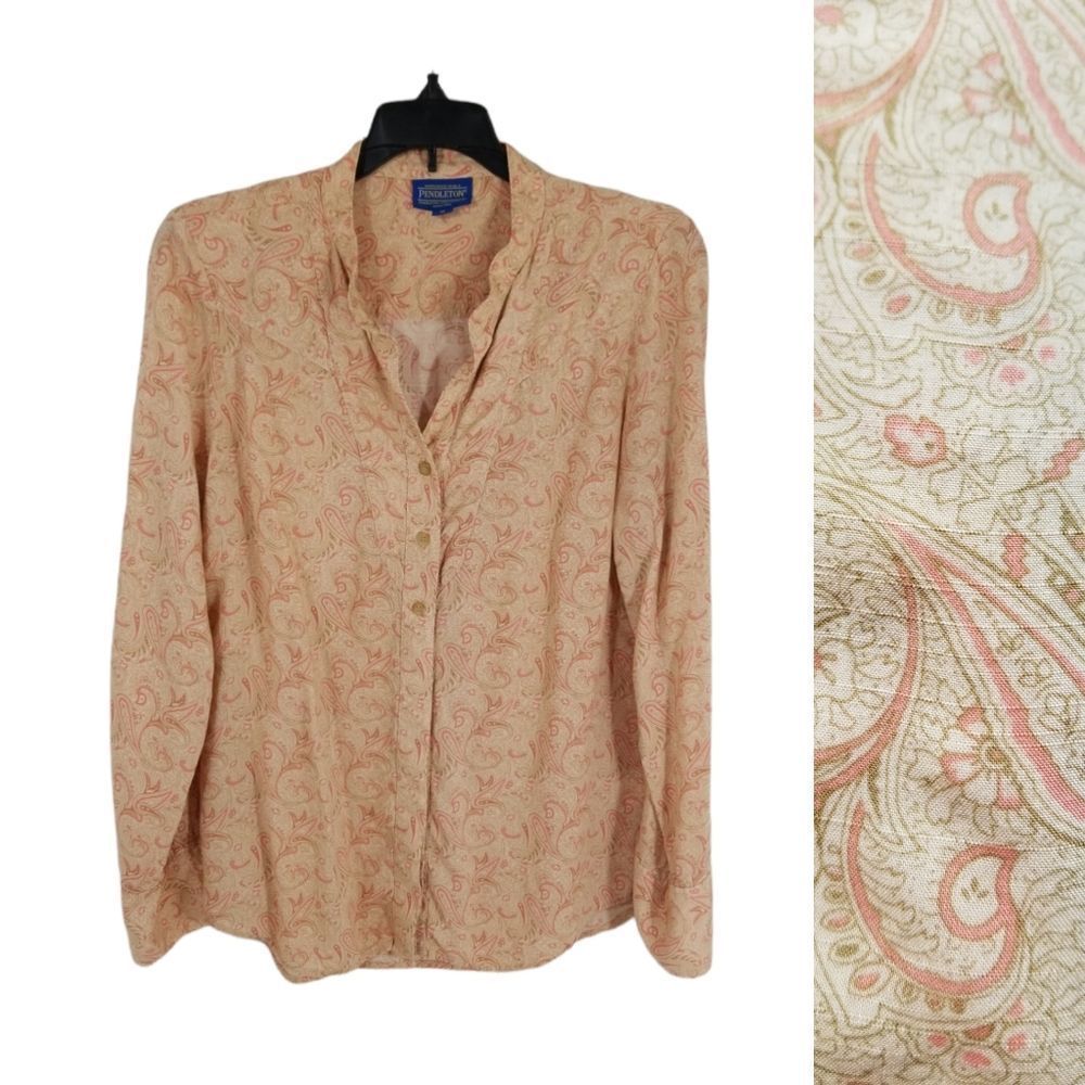 {Pendleton} Women's Paisley Print Button-Down Down Long Sleeve Blouse